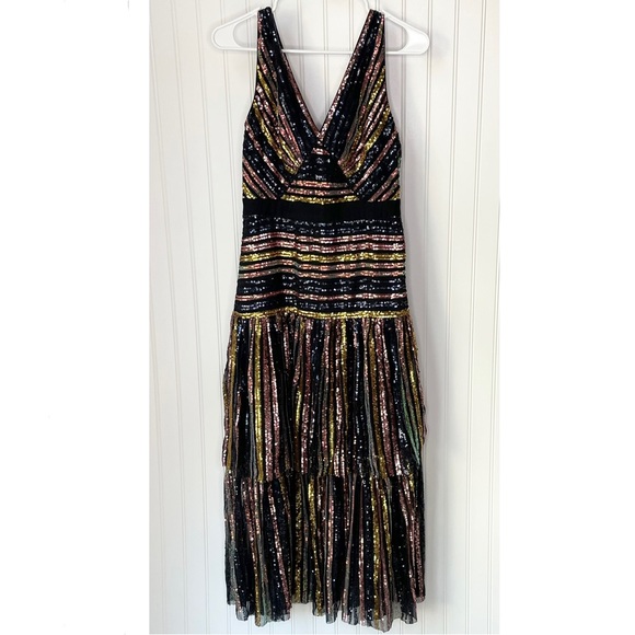 Self-Portrait Dresses & Skirts - New Self-Portrait Tiered Striped Sequin Midi Dress Multi Color Size 8
